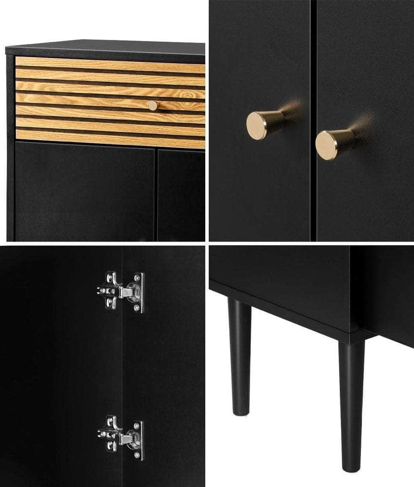 2x Sideboard Buffet Storage Cabinet Cupboard Black and Wood