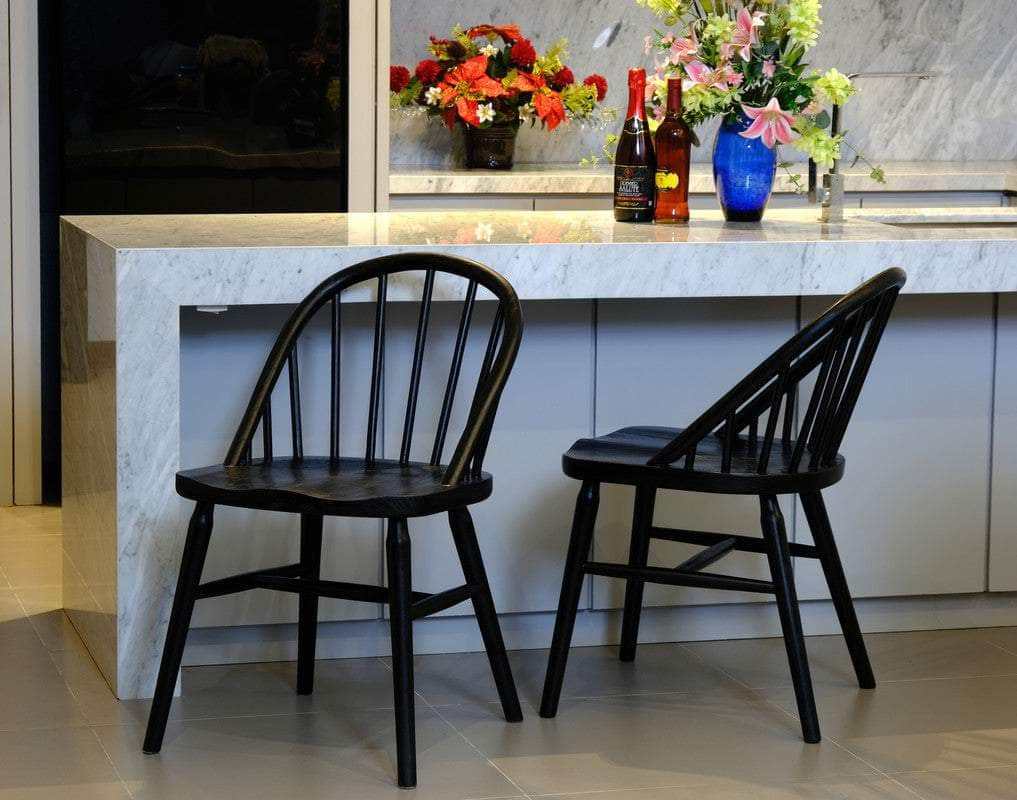 2x Solid Oak Dining Chair - (Black)