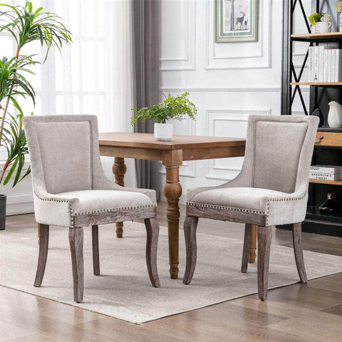 2X Solid Wood Fabric Upholstered Dining Chair Luxury Accent Chairs With Nailhead