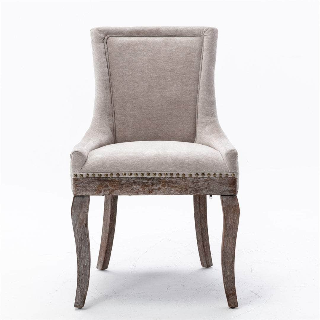 2X Solid Wood Fabric Upholstered Dining Chair Luxury Accent Chairs With Nailhead