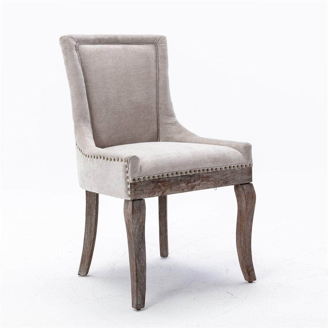 2X Solid Wood Fabric Upholstered Dining Chair Luxury Accent Chairs With Nailhead