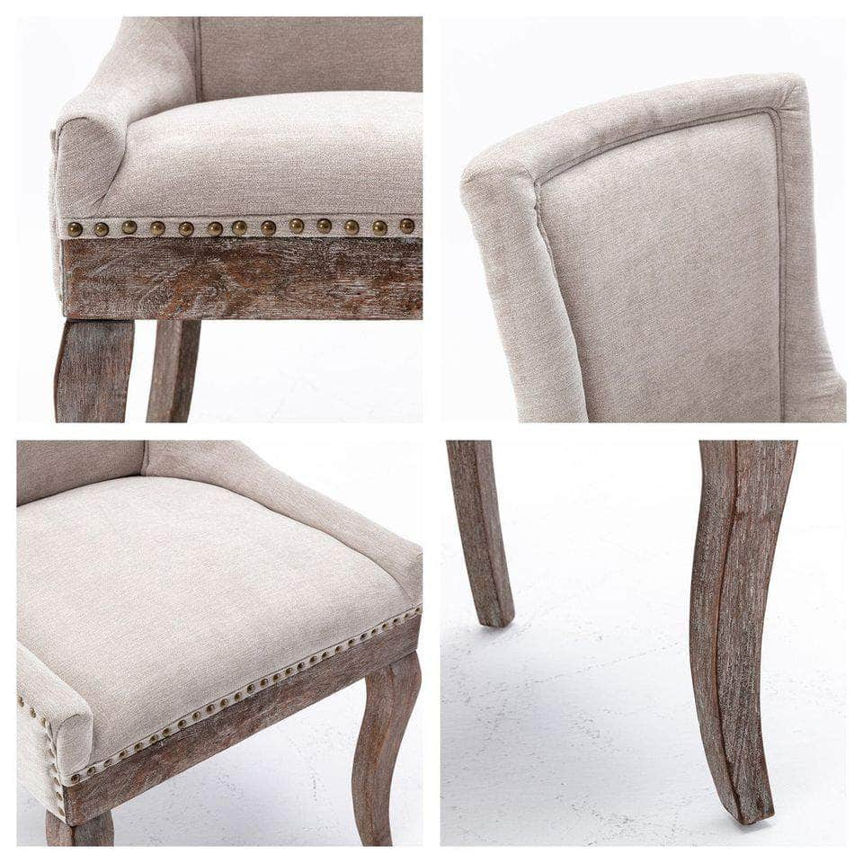 2X Solid Wood Fabric Upholstered Dining Chair Luxury Accent Chairs With Nailhead