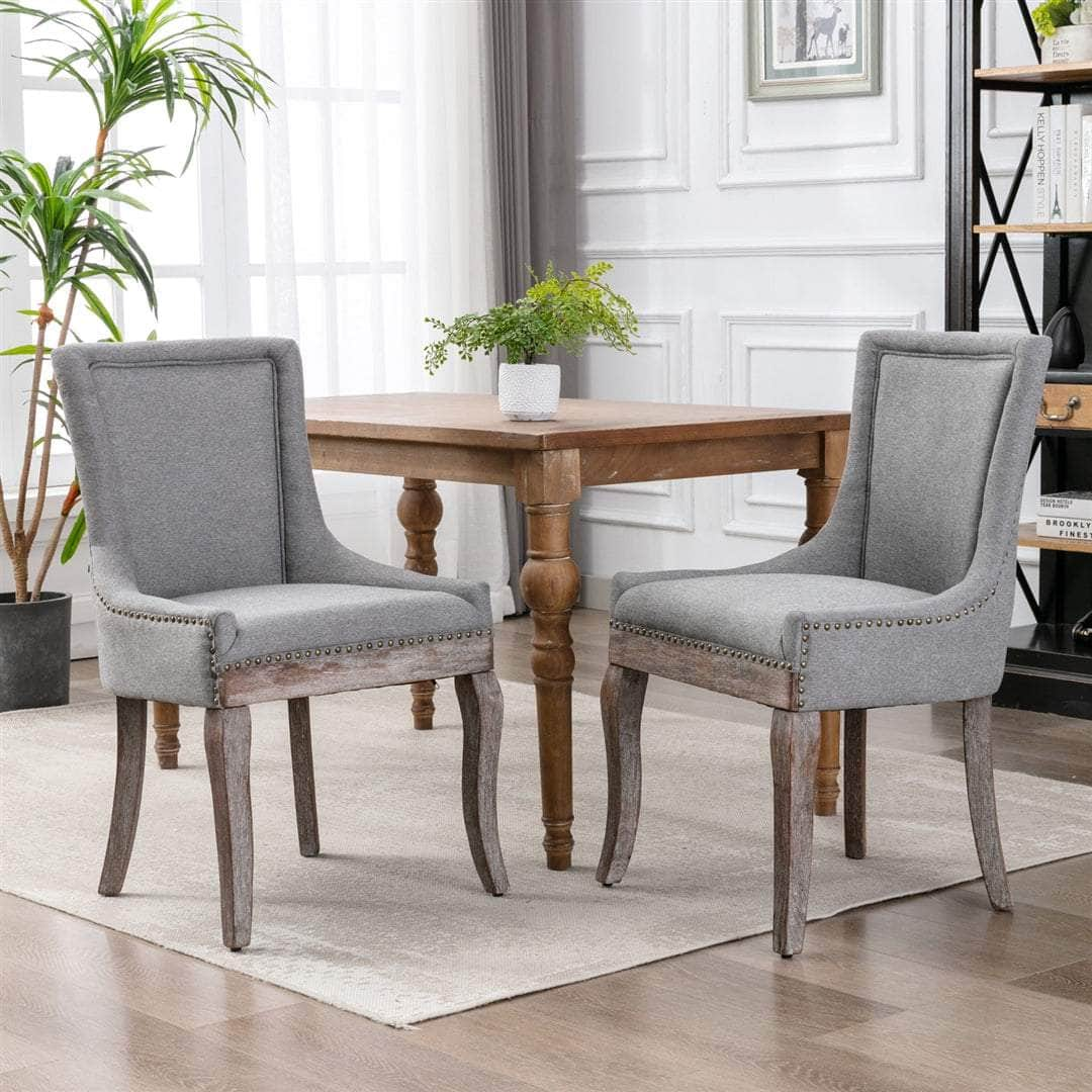 2X Solid Wood Fabric Upholstered Dining Chair Luxury Accent Chairs With Nailhead