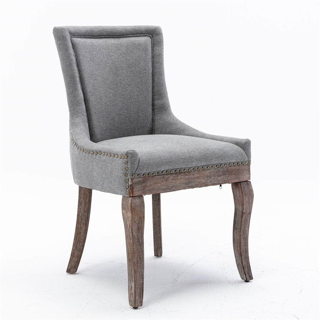 2X Solid Wood Fabric Upholstered Dining Chair Luxury Accent Chairs With Nailhead