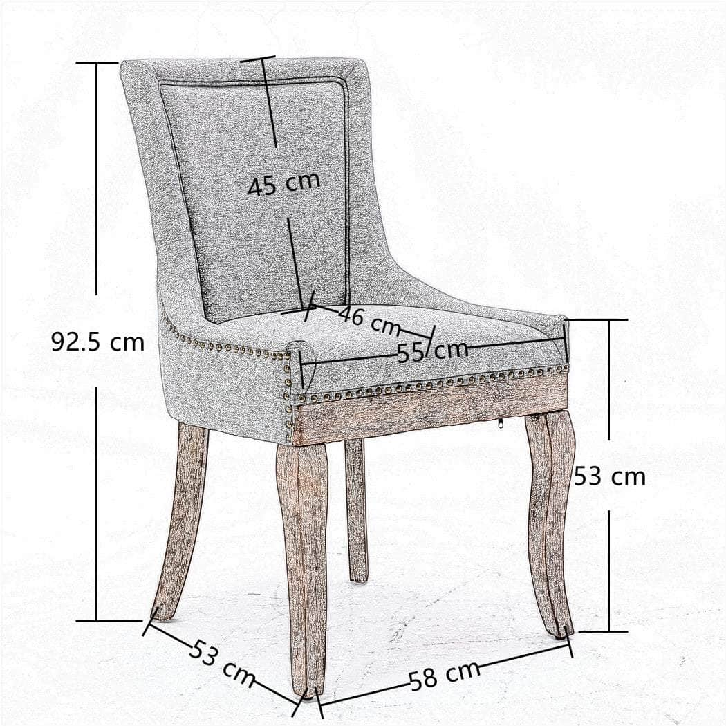 2X Solid Wood Fabric Upholstered Dining Chair Luxury Accent Chairs With Nailhead