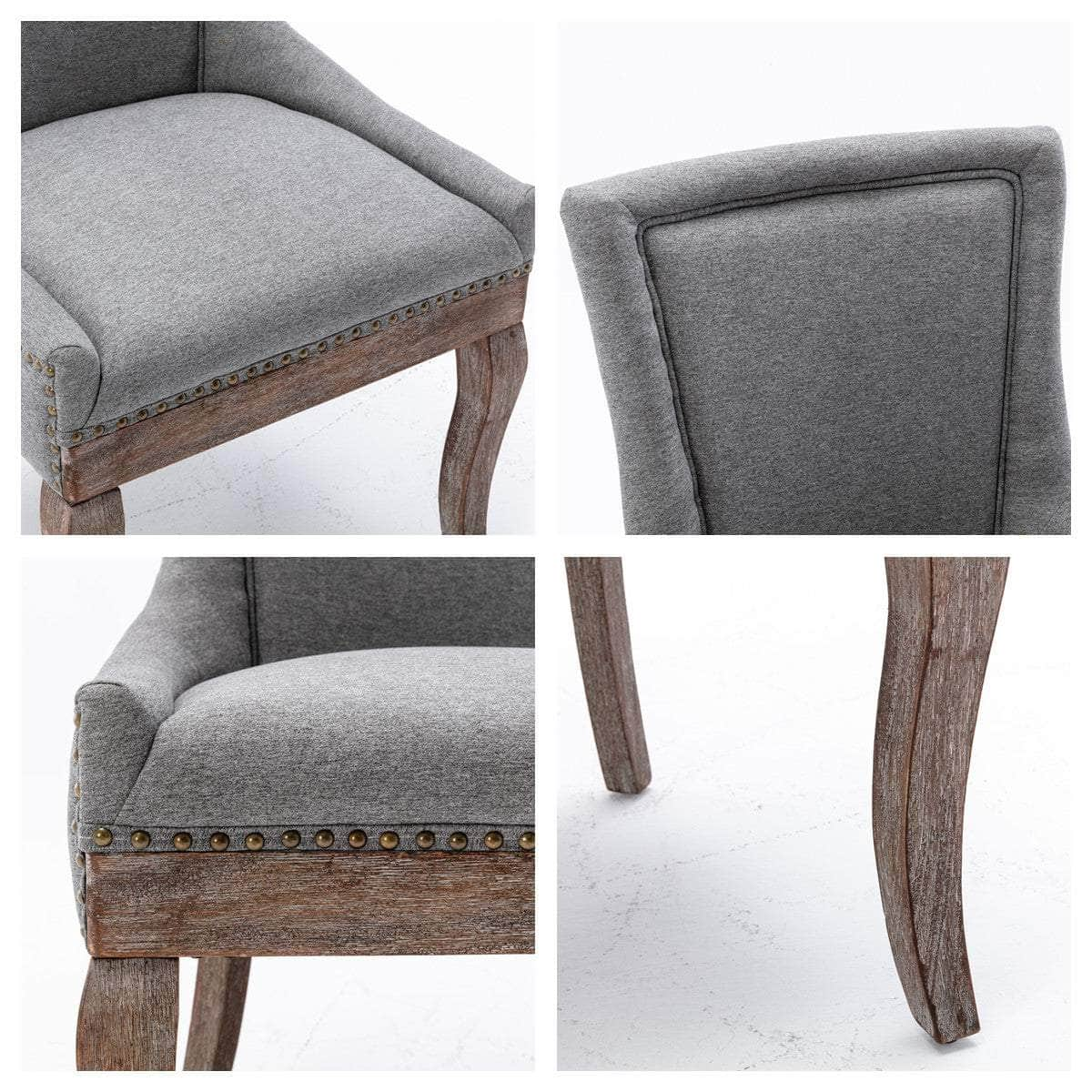 2X Solid Wood Fabric Upholstered Dining Chair Luxury Accent Chairs With Nailhead