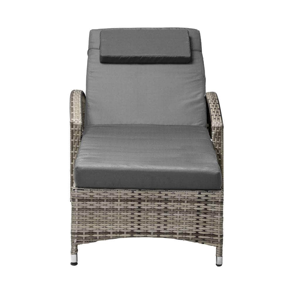 2x Sun Lounge Adjustable Backrest Wicker Black/Grey