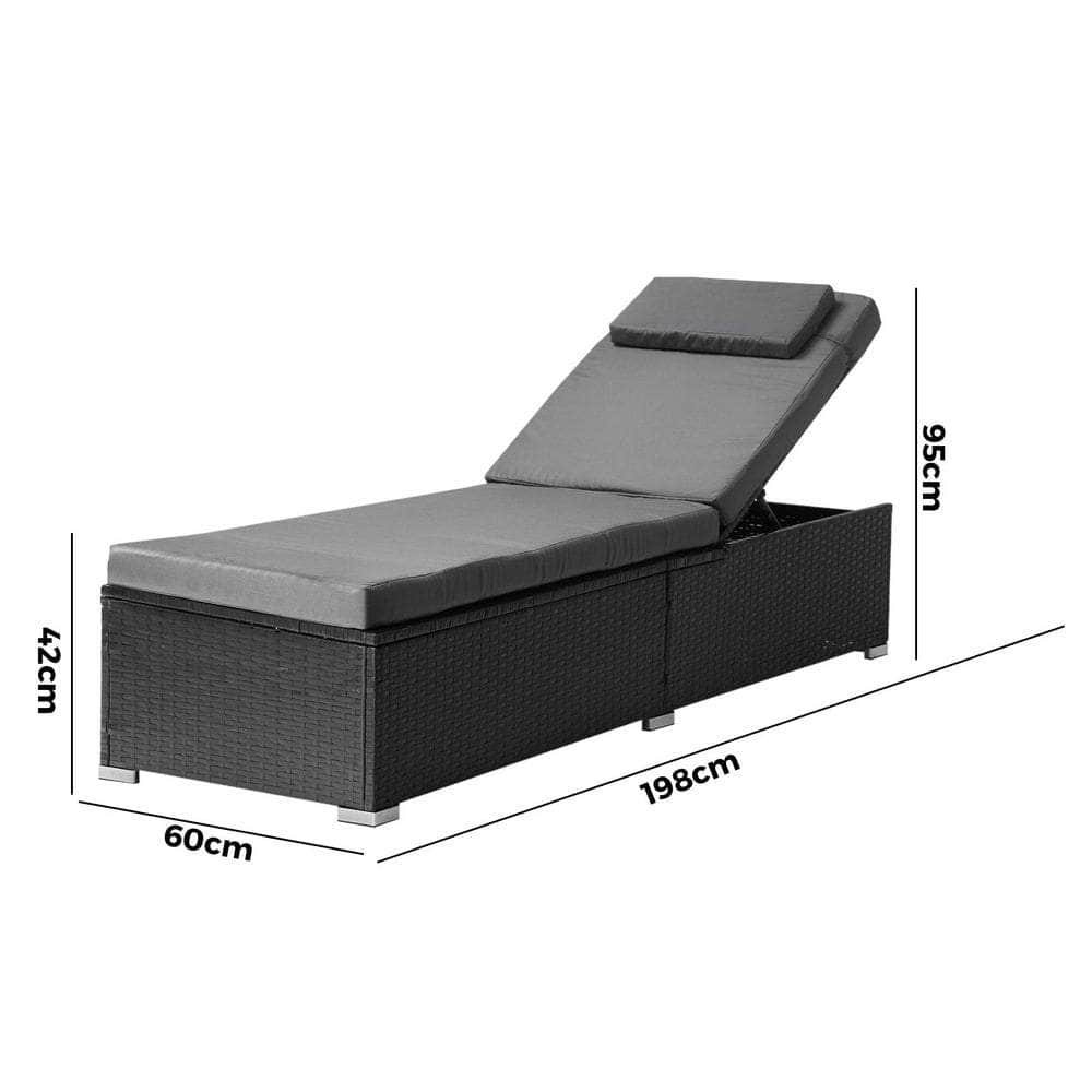 2x Sun Lounge Wicker Lounger with Adjustable Backrest