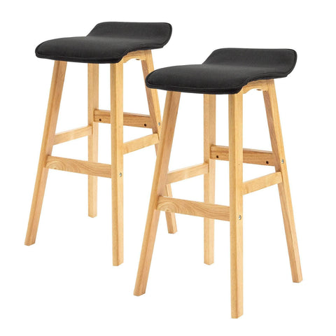 2X Wooden Bar Stool Dining Chair Fabric DARA 73cm BLACK