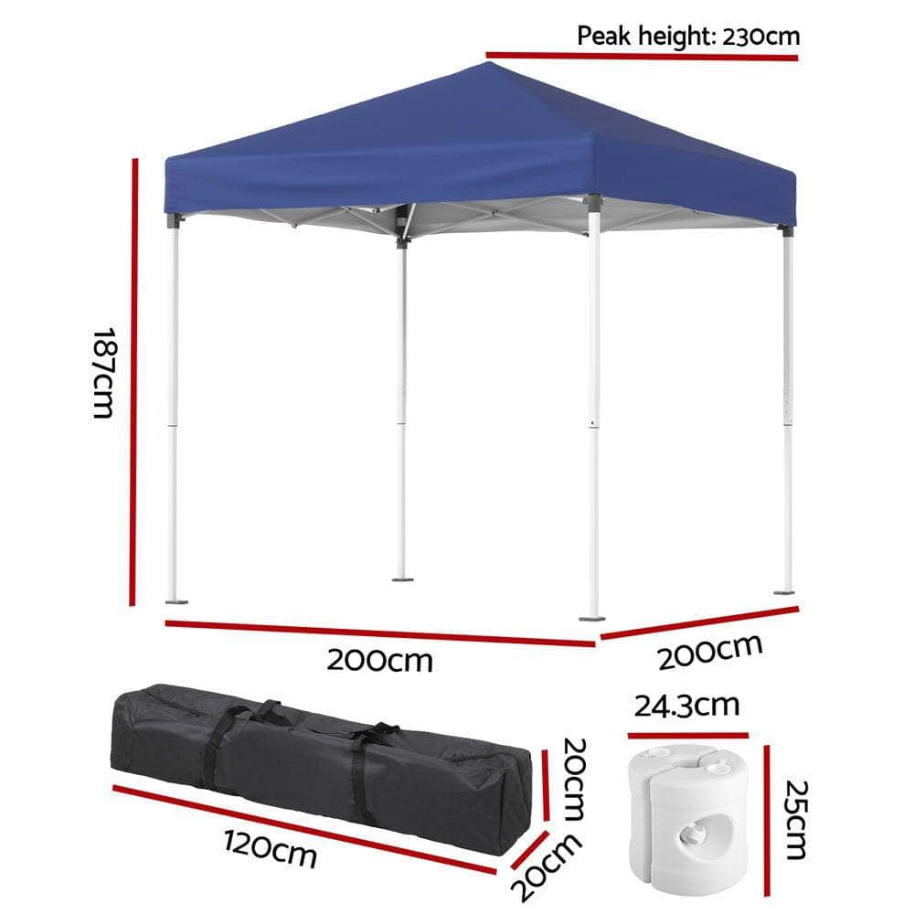 2x2m Gazebo Marquee Outdoor Shade w/ Base Pods Blue/Grey