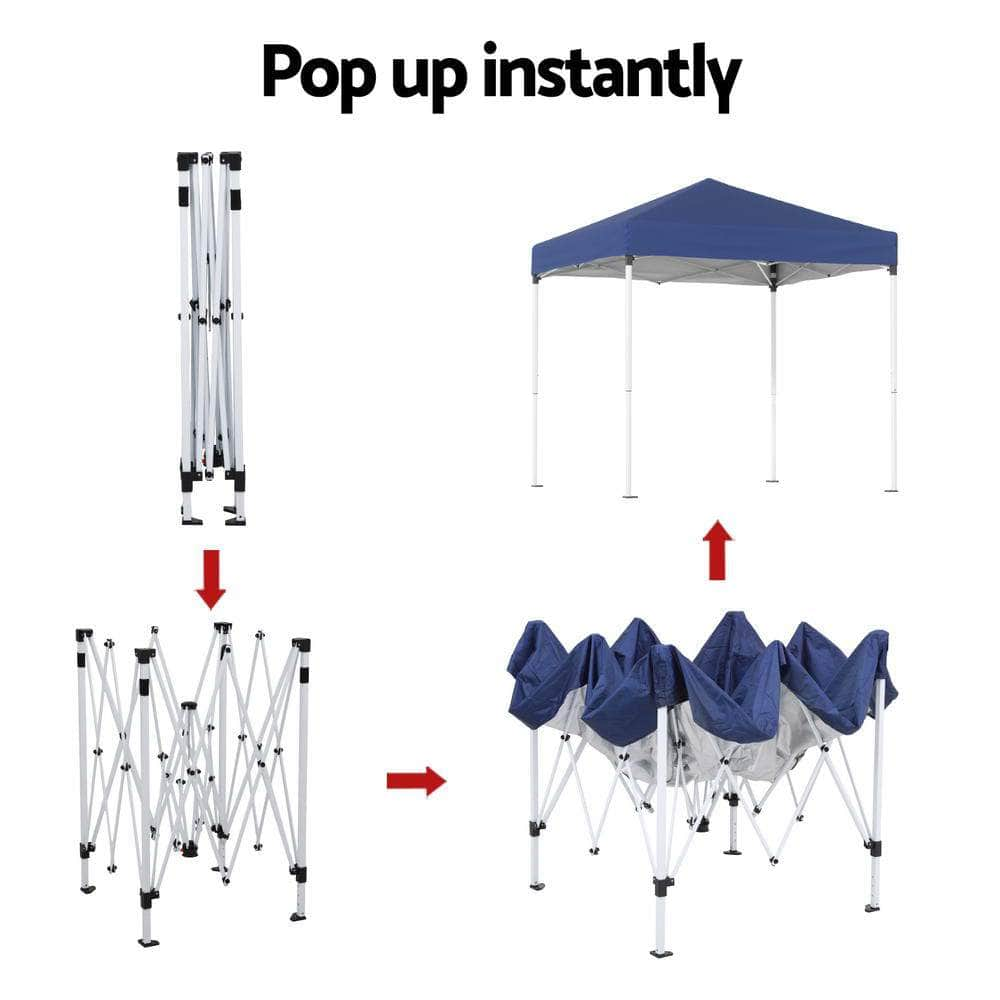 2x2m Gazebo Marquee Outdoor Shade w/ Base Pods Blue/Grey