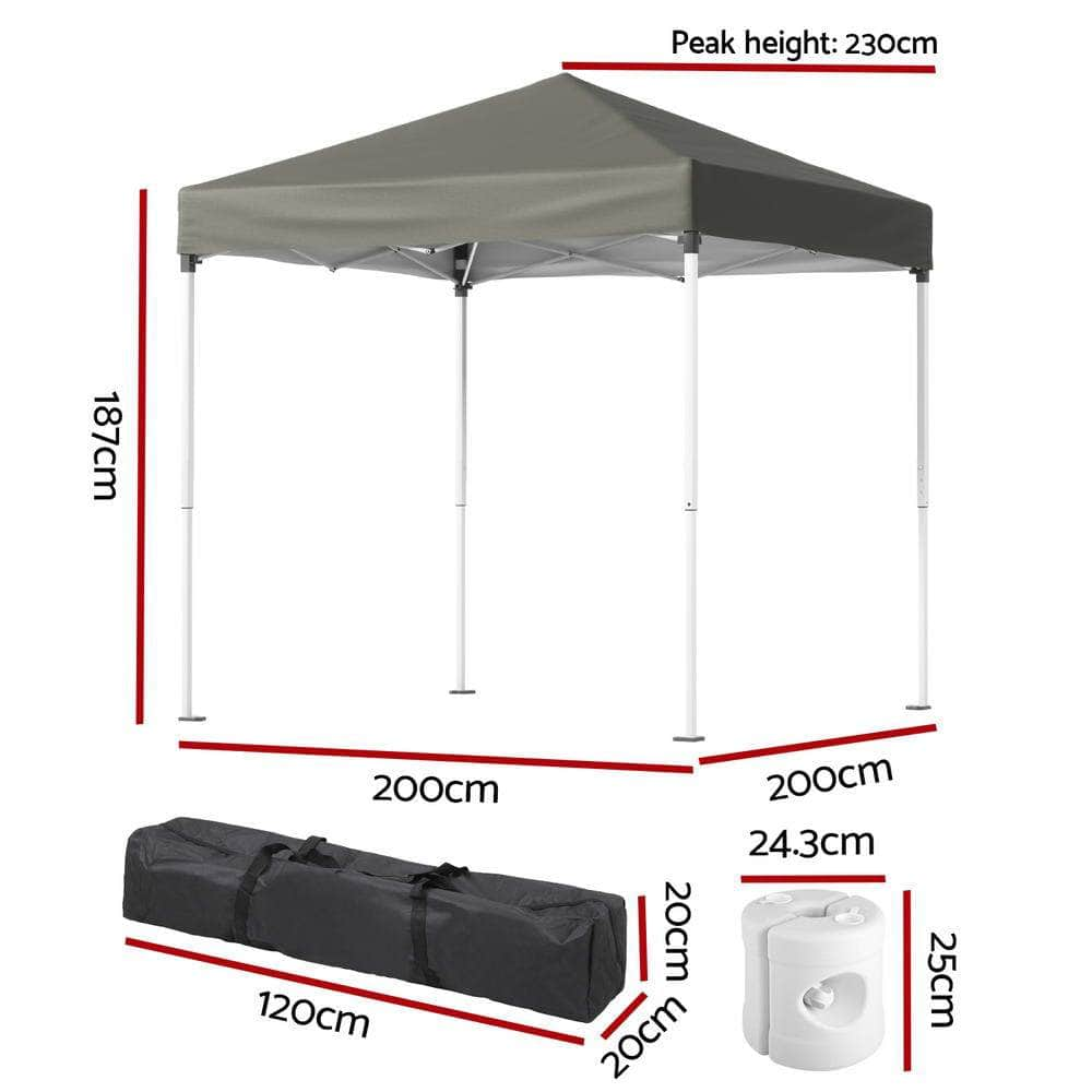 2x2m Gazebo Marquee Outdoor Shade w/ Base Pods Blue/Grey