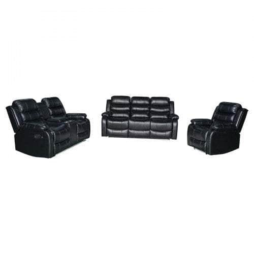 3-2-1 Black Leatherette Recliner With Led Console And Ultra Cushioning