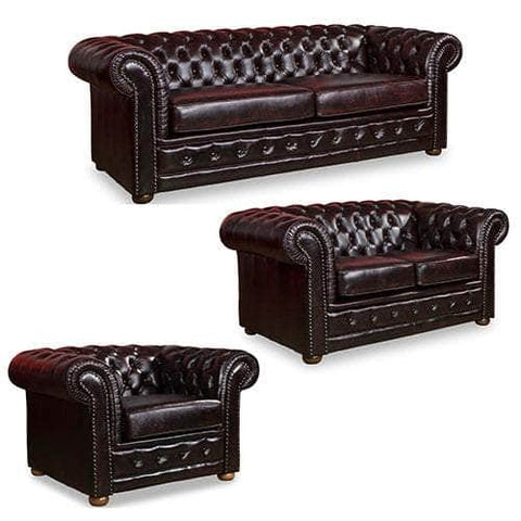 3+2+1 Seater Genuine Leather Upholstery Pocket Spring Sofa Lounge Set In Burgandy Colour