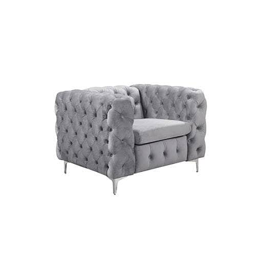 3+2+1 Seater Sofa Classic Button Tufted Lounge In Grey Velvet Fabric