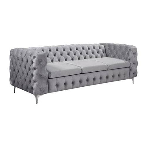 3+2 Seater Sofa Classic Button Tufted Lounge In Grey Velvet Fabric