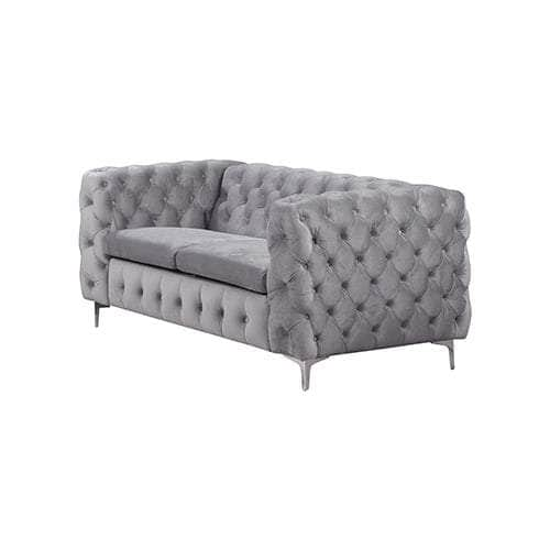 3+2 Seater Sofa Classic Button Tufted Lounge In Grey Velvet Fabric