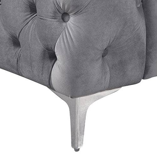 3+2 Seater Sofa Classic Button Tufted Lounge In Grey Velvet Fabric