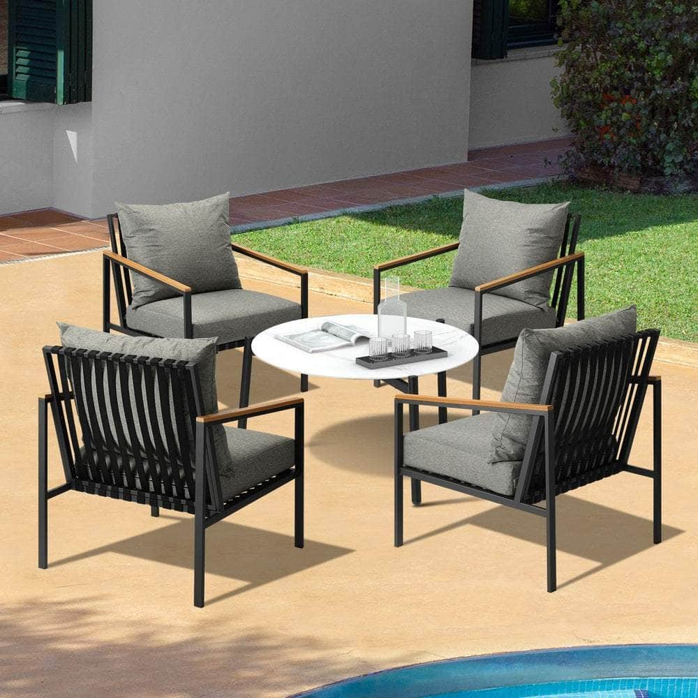 3/4/5PCS Outdoor Lounge Set White 70cm Coffee Table Chairs