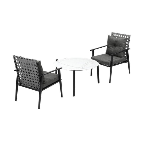 3/5pc Outdoor Patio Set 70CM White Marble Table Rattan Chairs