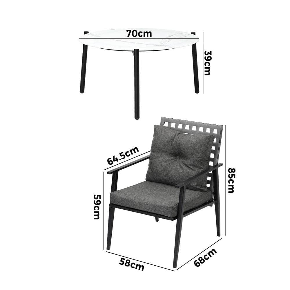 3/5pc Outdoor Patio Set 70CM White Marble Table Rattan Chairs