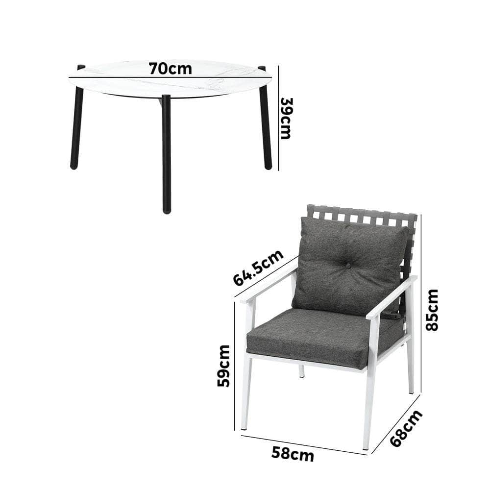 3/5pc Outdoor Patio Set 70CM White Marble Table Rattan Chairs