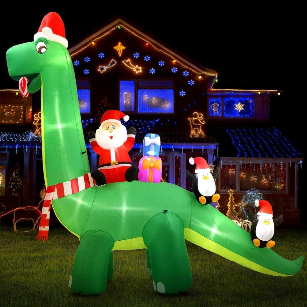 3.8m Santa Dinosaur Christmas Inflatable with LED Lights