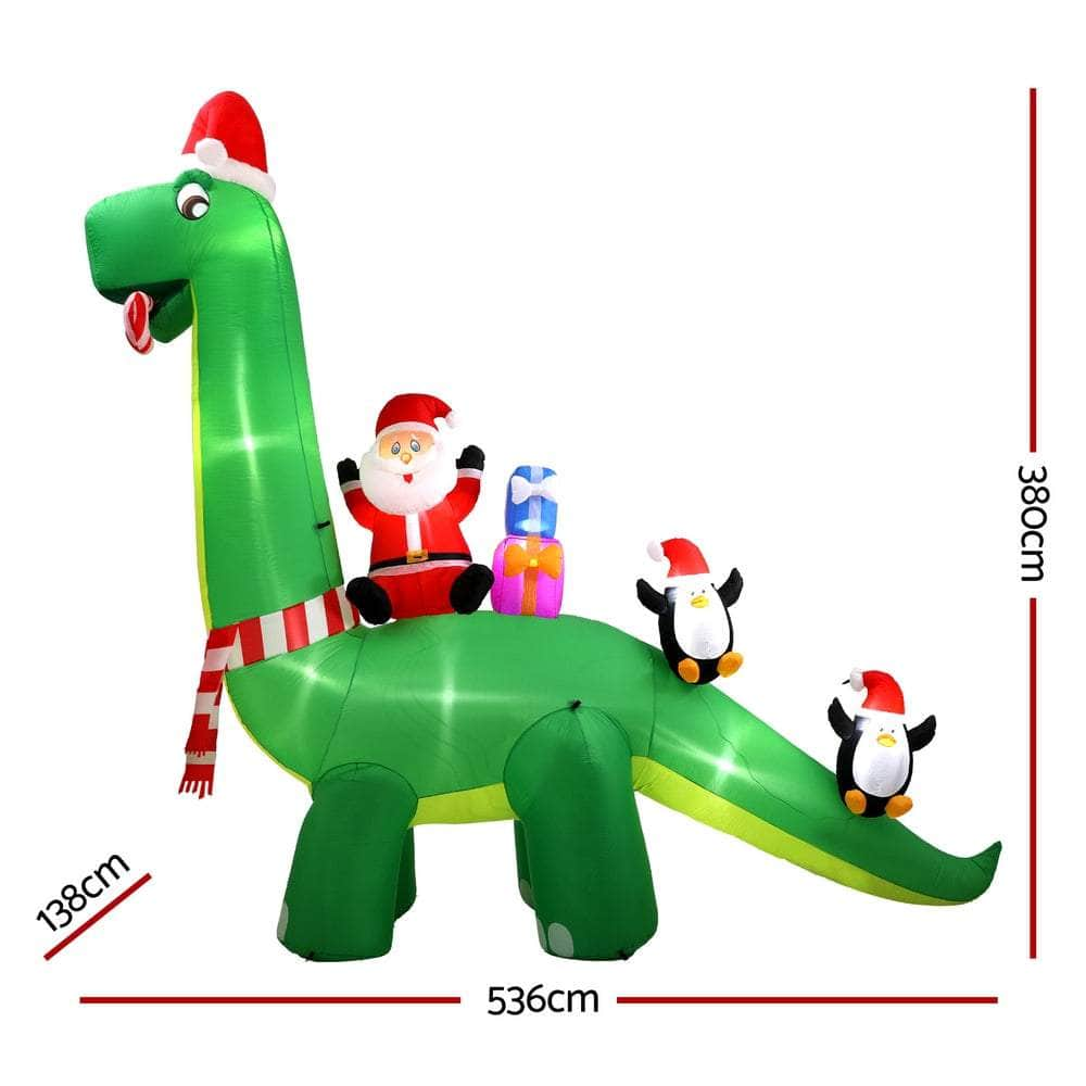 3.8m Santa Dinosaur Christmas Inflatable with LED Lights