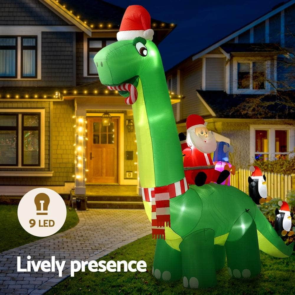 3.8m Santa Dinosaur Christmas Inflatable with LED Lights