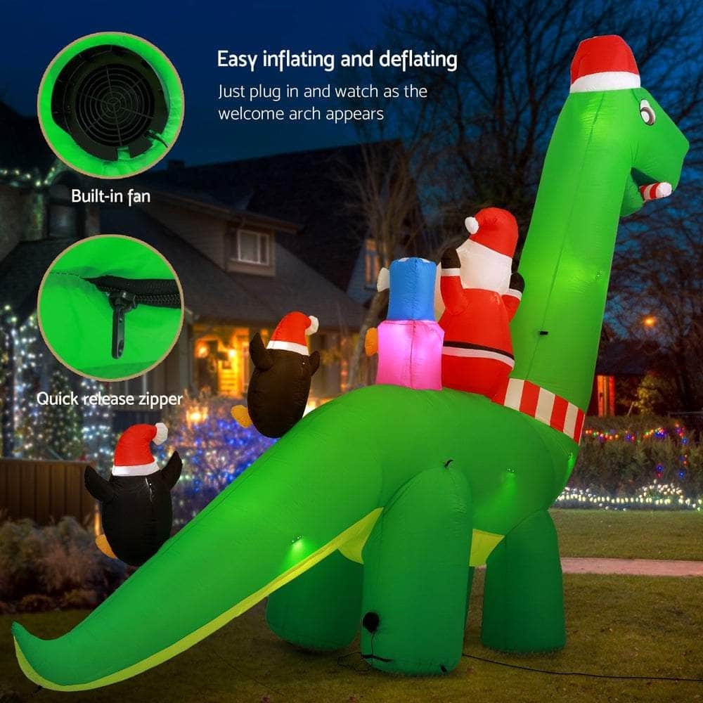 3.8m Santa Dinosaur Christmas Inflatable with LED Lights