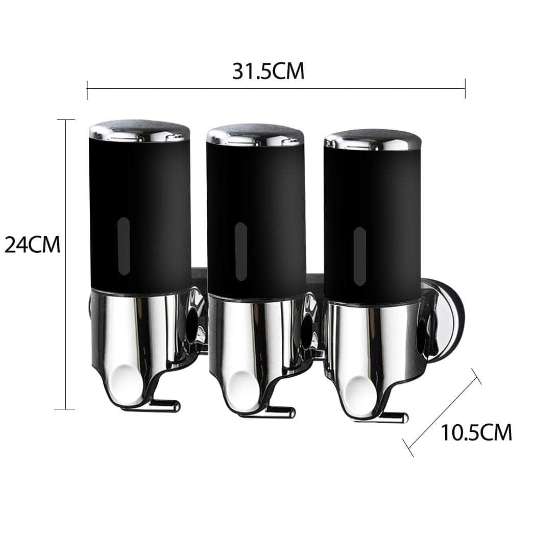 3 Bottles Bathroom Shower Soap Dispenser Black