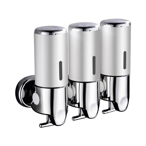 3 Bottles Bathroom Shower Soap Dispenser Silver