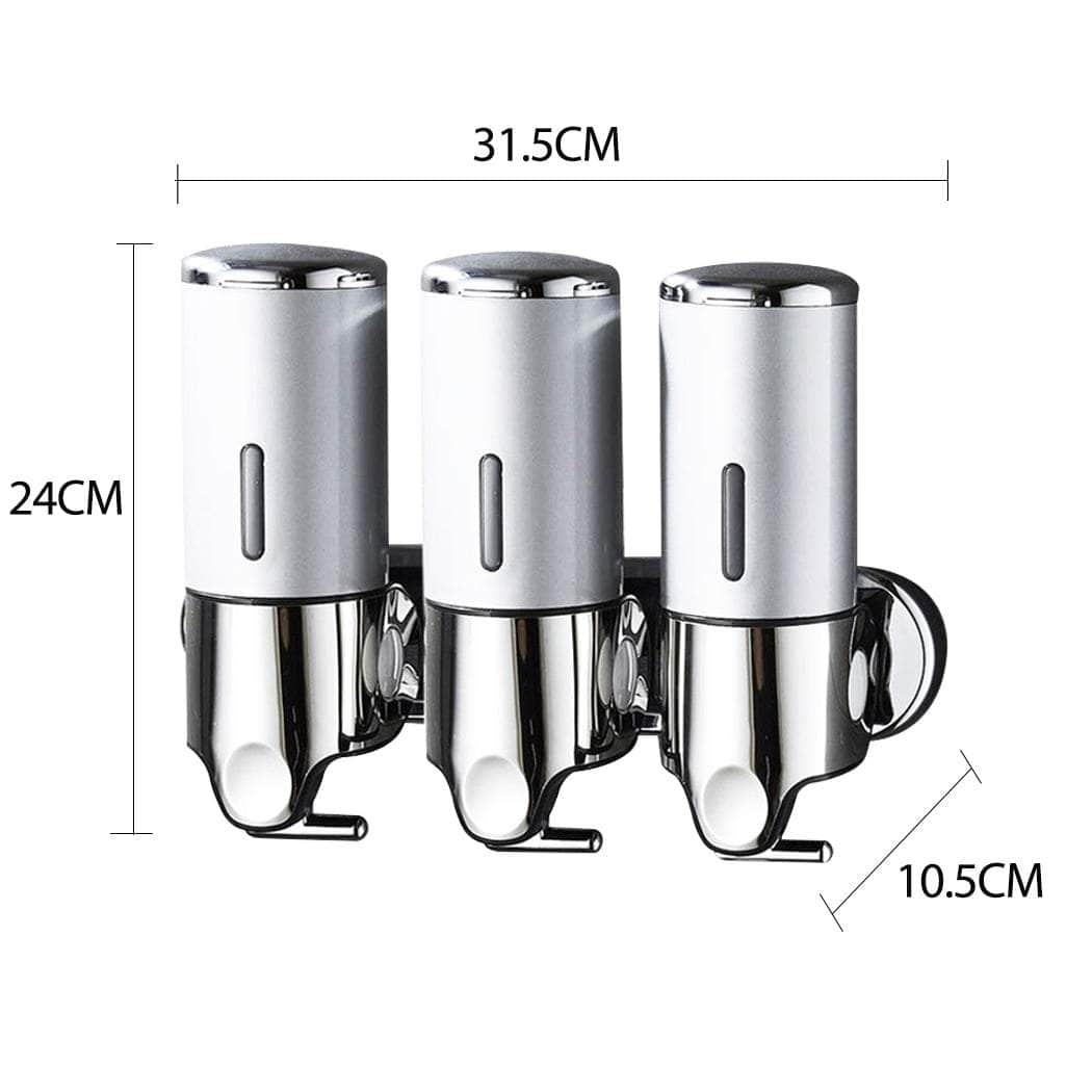 3 Bottles Bathroom Shower Soap Shampoo Gel Dispenser Pump Wall 1500ml Silver