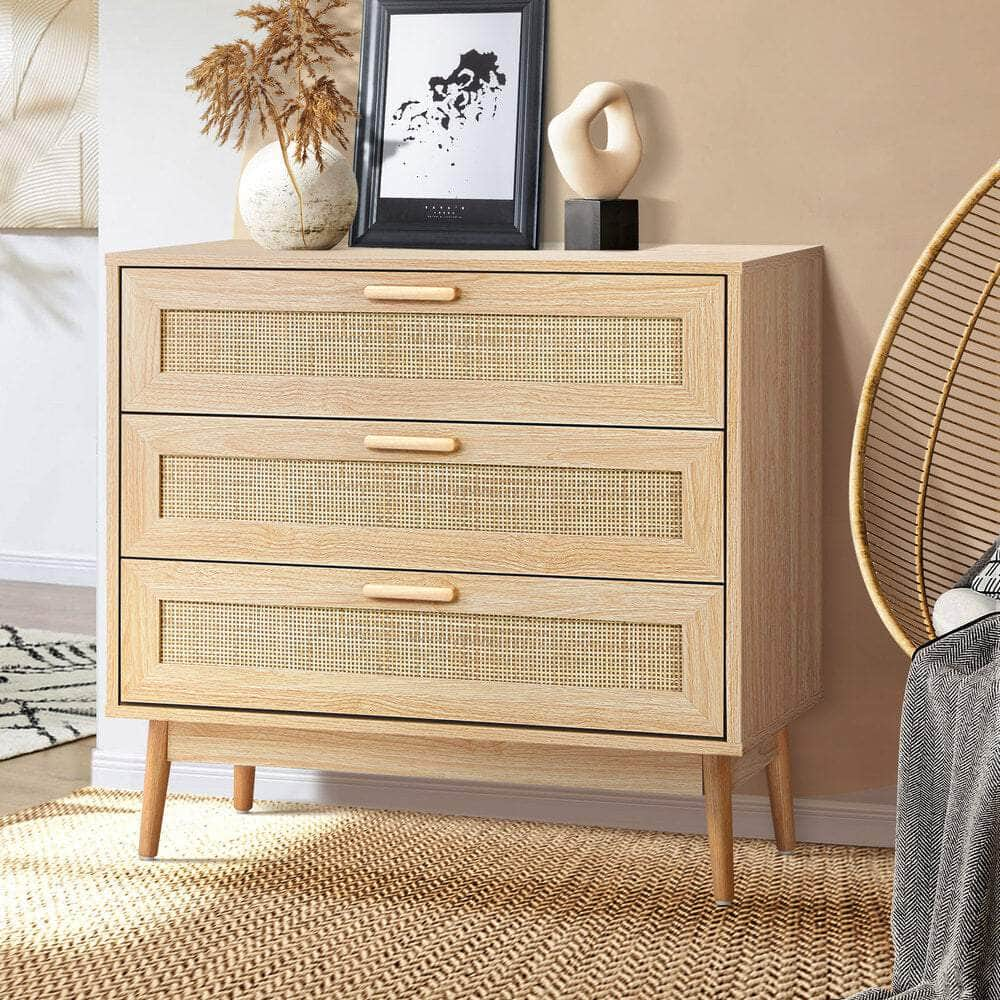 3 Chest of Drawers Tallboy Cabinet Clothes Storage Rattan Furniture