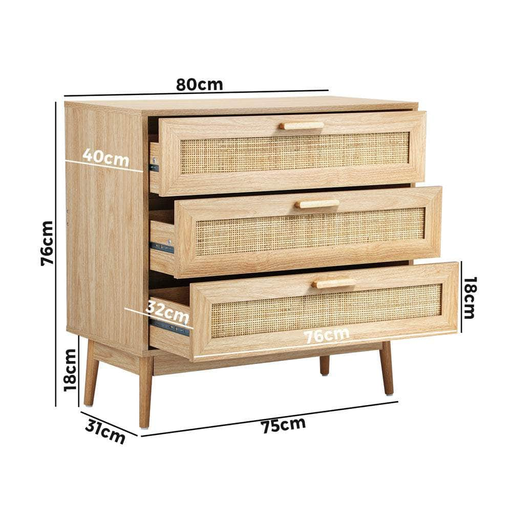 3 Chest of Drawers Tallboy Cabinet Clothes Storage Rattan Furniture