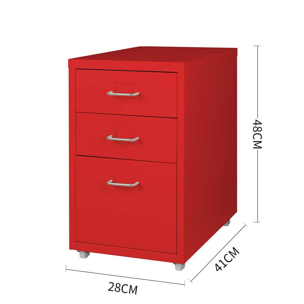 3 Drawer Office Drawers Cabinet Red