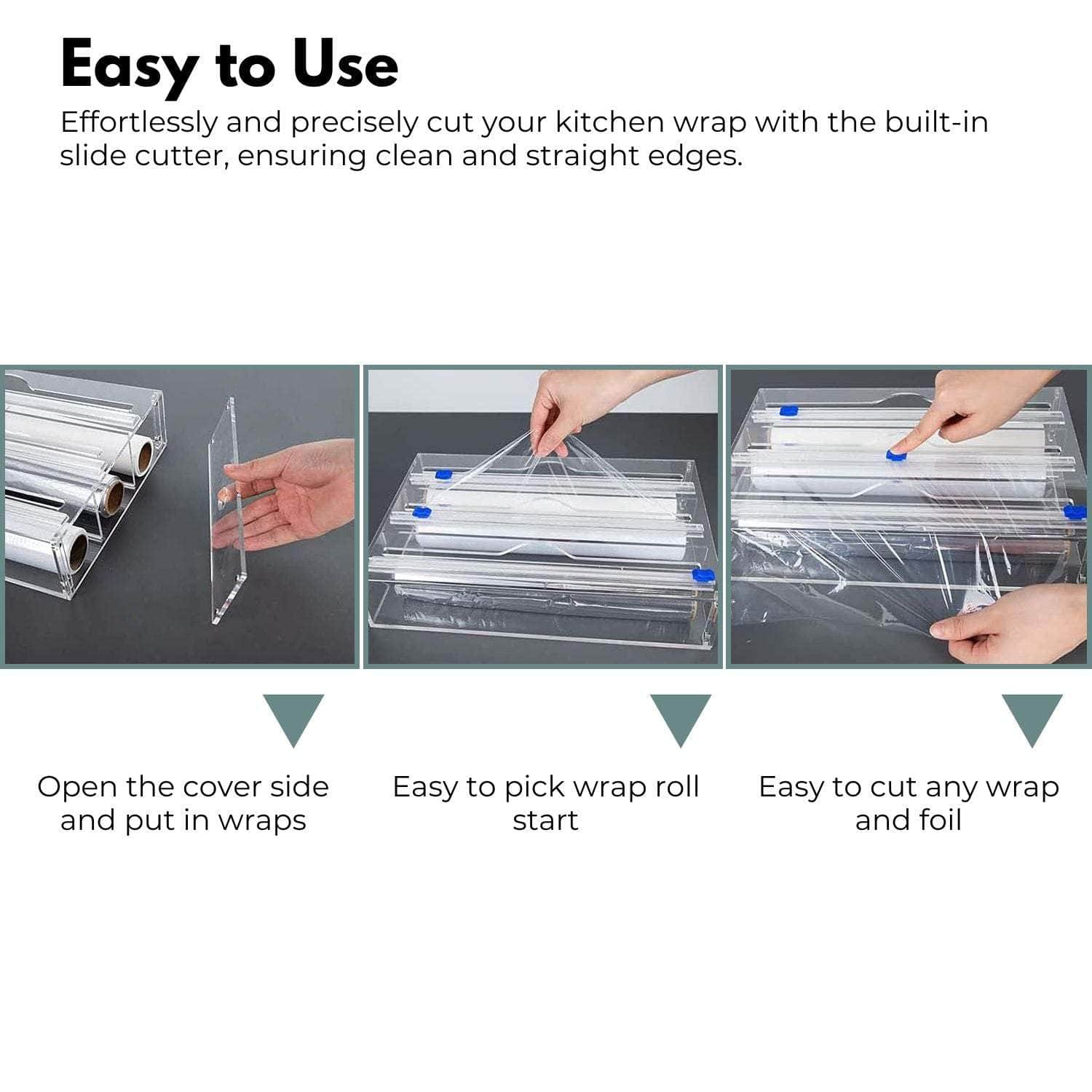 3 In 1 Acrylic Wrap Dispenser With Cutter And Labels Clear