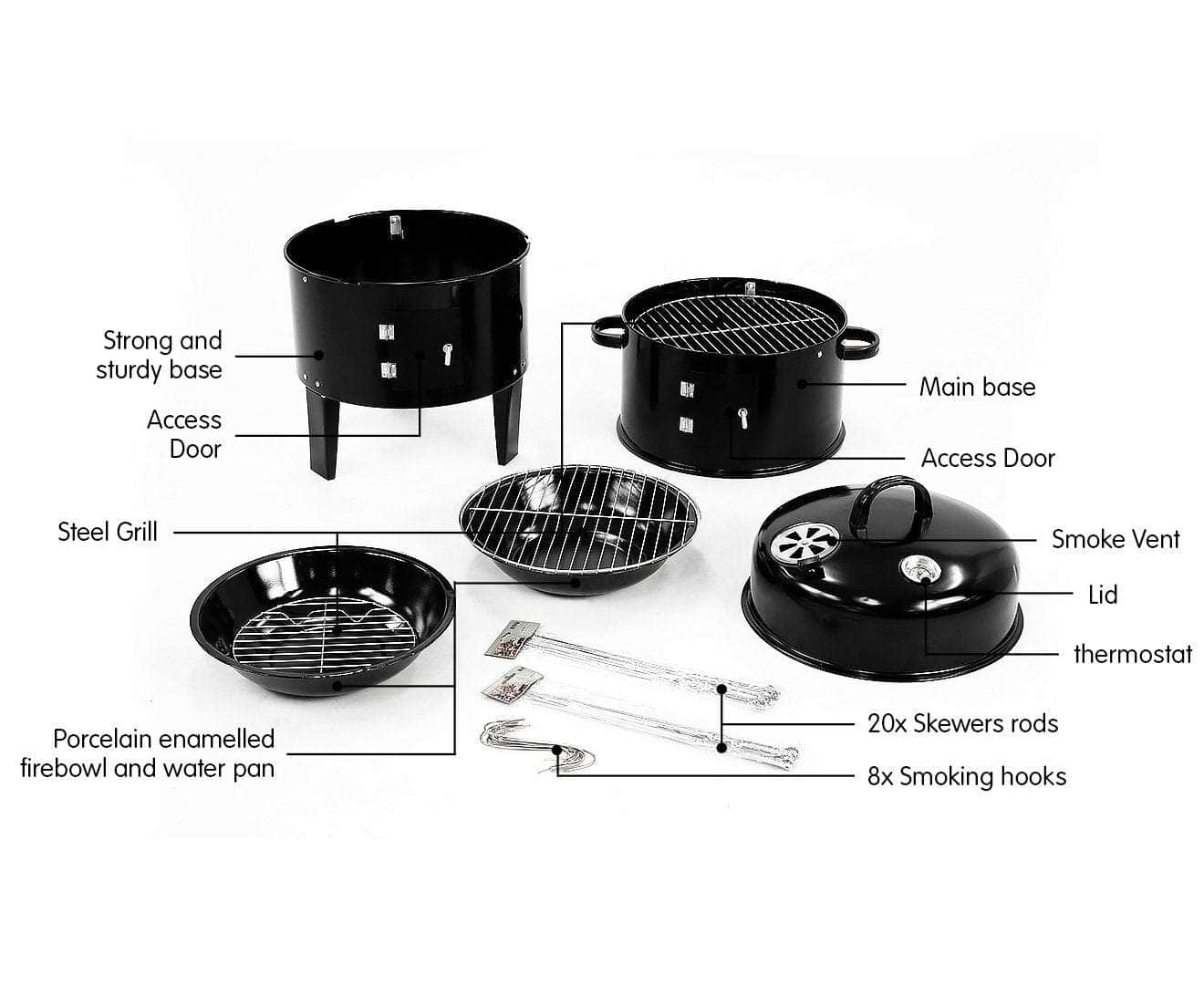 3-in-1 Charcoal BBQ Smoker