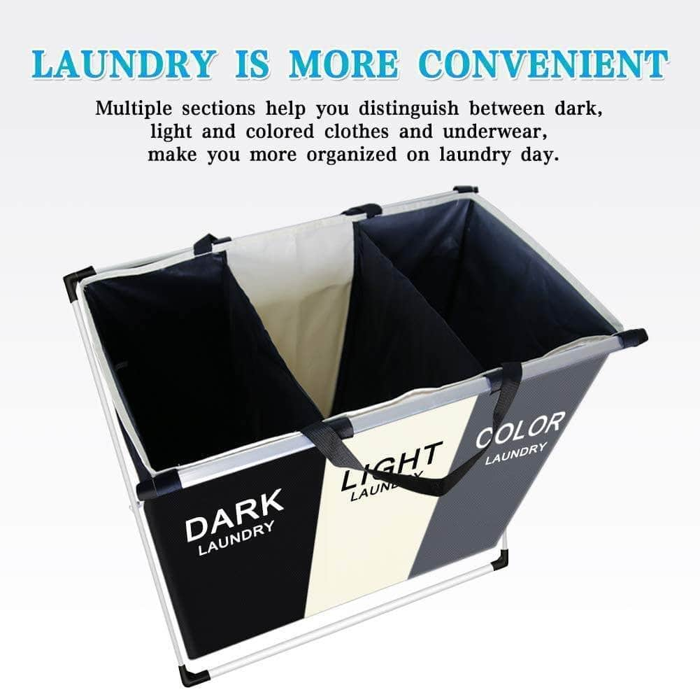 3 In 1 Large 135L Laundry Clothes Hamper Basket With Waterproof Bags (Multi)