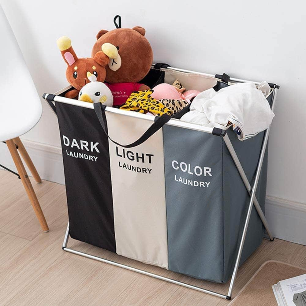 3 In 1 Large 135L Laundry Clothes Hamper Basket With Waterproof Bags (Multi)