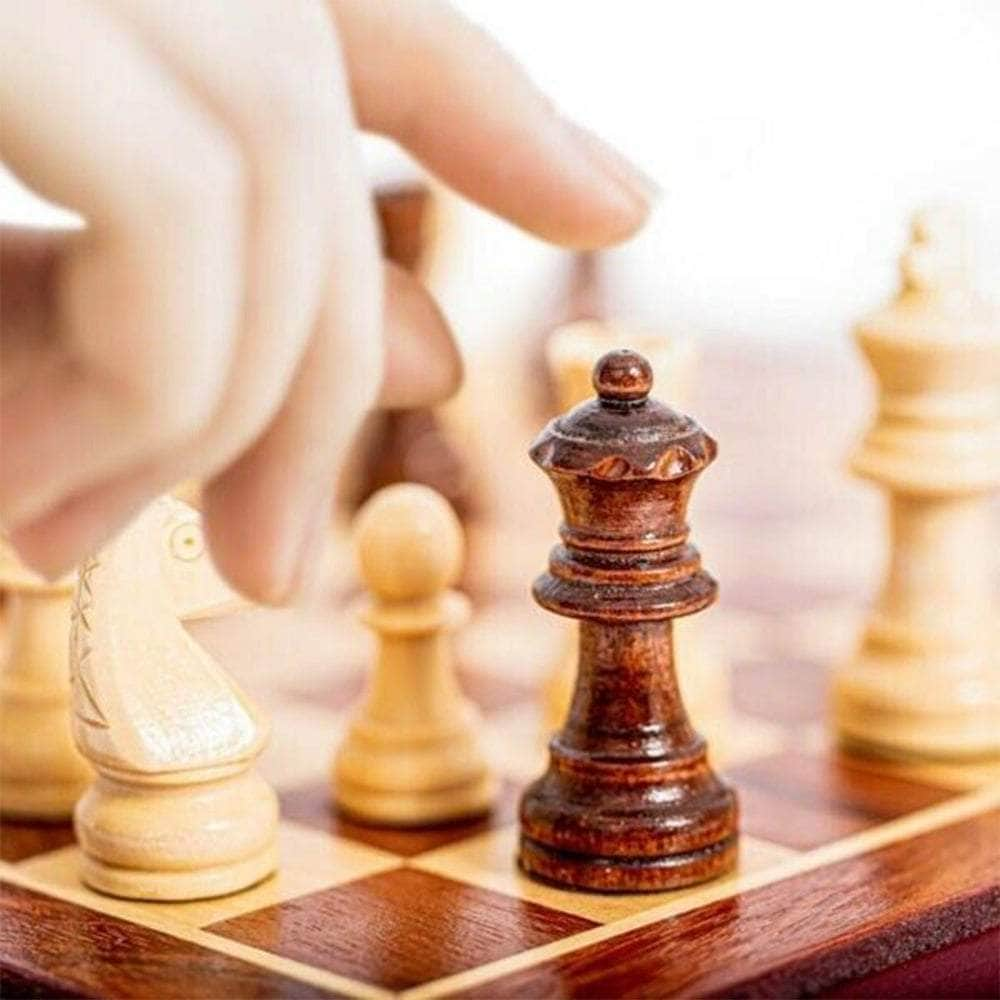 3-In-1 Wooden Chess Set With Folding Chessboard