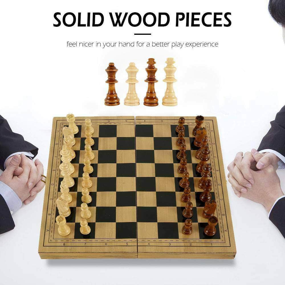 3-In-1 Wooden Chess Set With Folding Chessboard