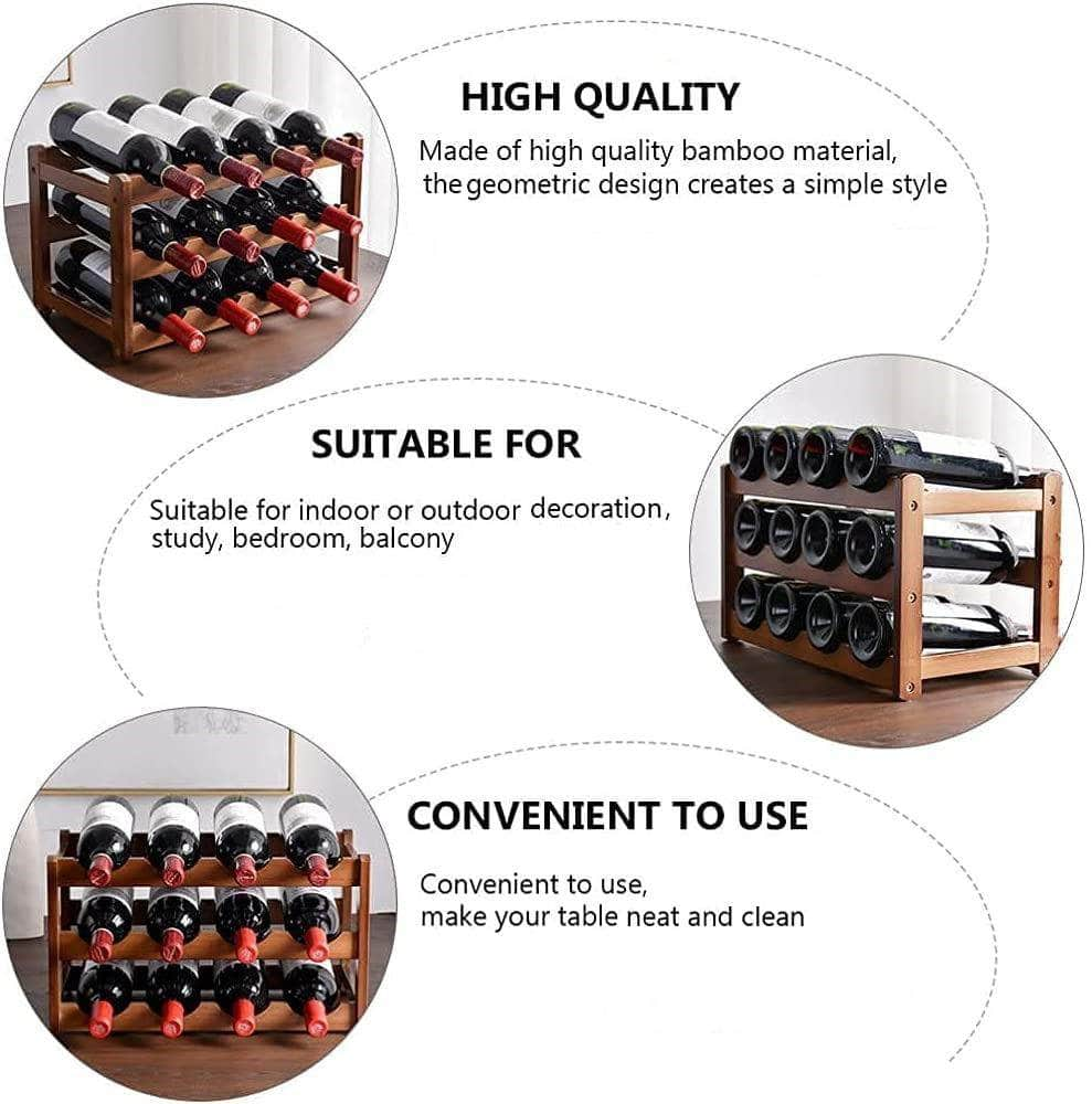 3-Layer Bamboo Wine Storage Rack (12 Bottles)