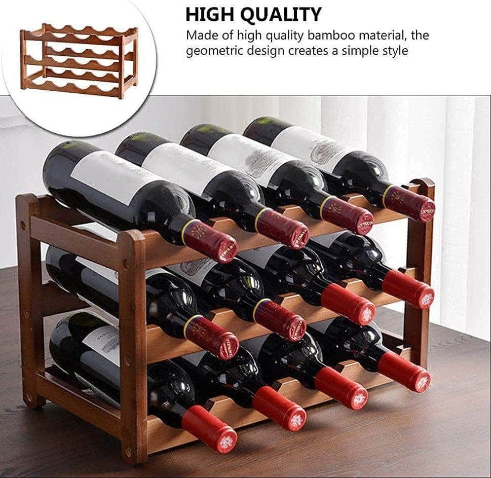 3-Layer Bamboo Wine Storage Rack (12 Bottles)