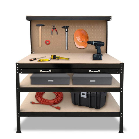 3-layer Steel Work Bench Garage Storage Table Tool Pegboard Drawer