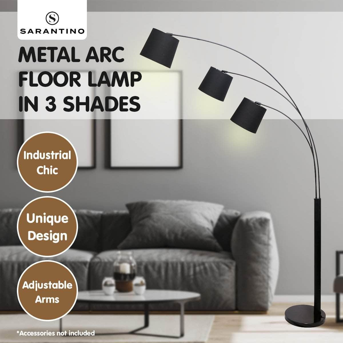 3-Light Arc Floor Lamp Adjustable Black 3 Shades