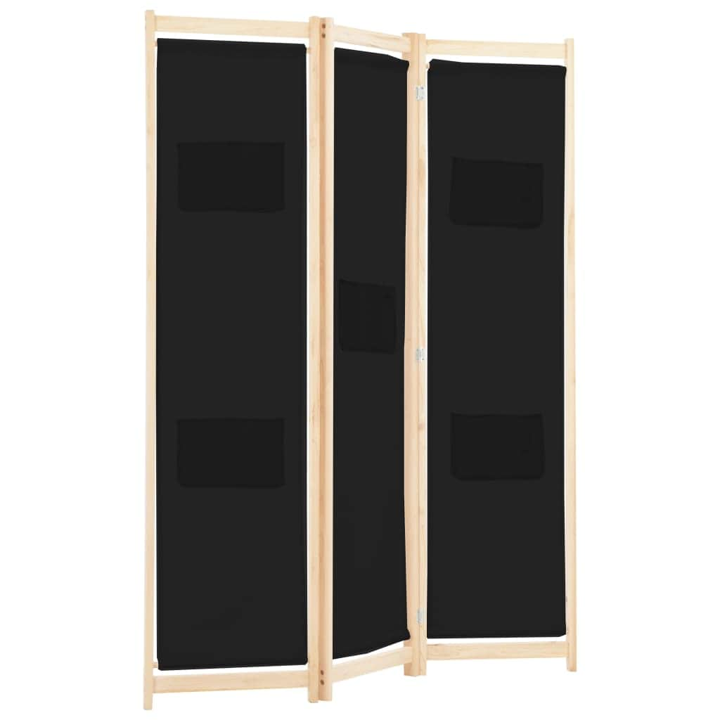 3-Panel Room Divider Black Fabric