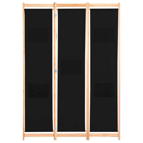 3-Panel Room Divider Black Fabric