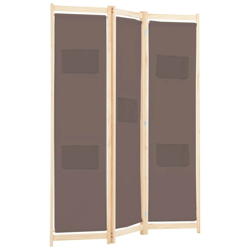 3-Panel Room Divider Brown Fabric