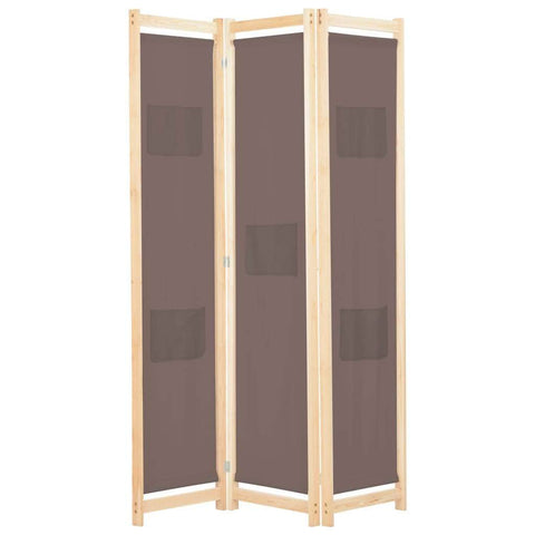 3-Panel Room Divider Brown Fabric